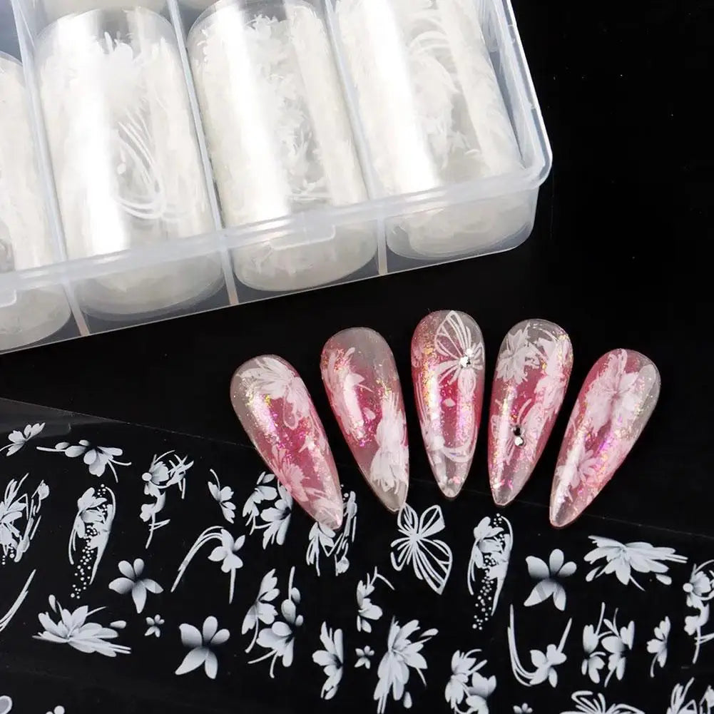 10-Roll Plaid & Flower Nail Foil Transfer Stickers | Self-Adhesive Nail Art Foil Set Oasis Select