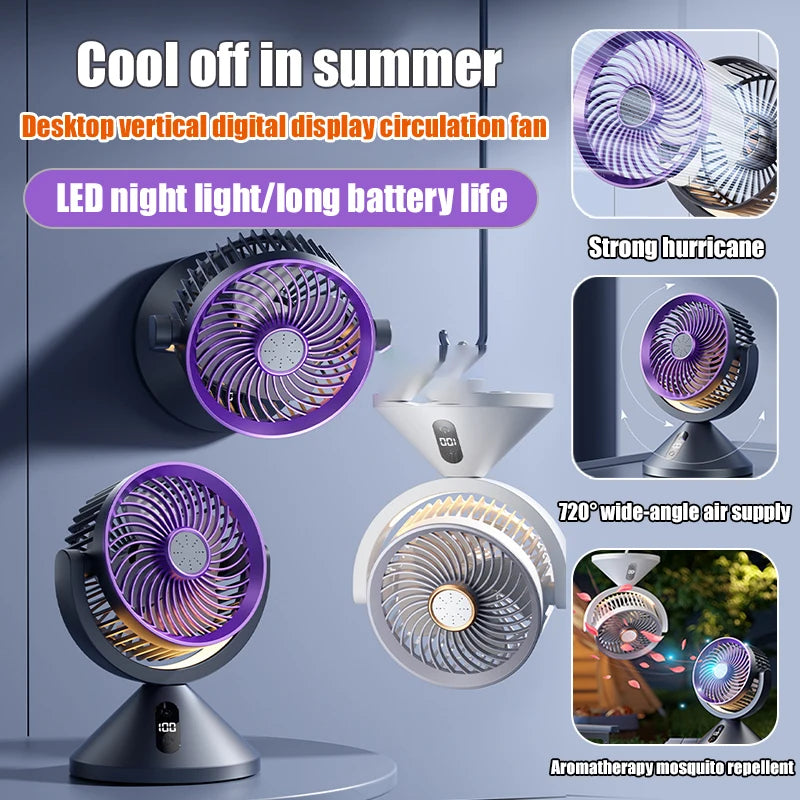 URGGU 100-Speed USB Circulation Fan – LED Display & Night Light