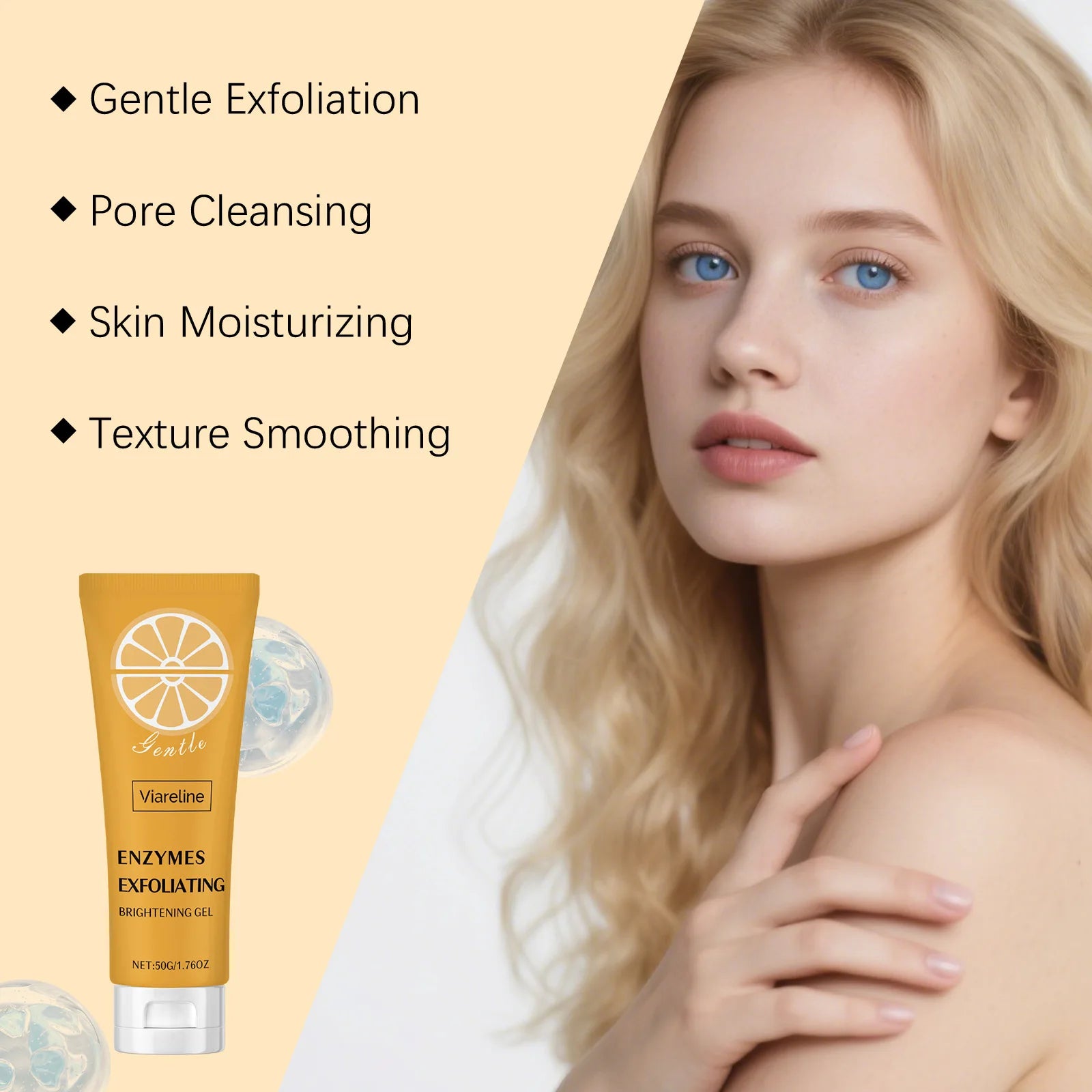 VIARELINE Face Clean Gel Exfoliate Remove Dead Skin Shrink Pores Brighten Control Oil Wh-iten Massage Refresh Facial Nourish Gel Oasis Select