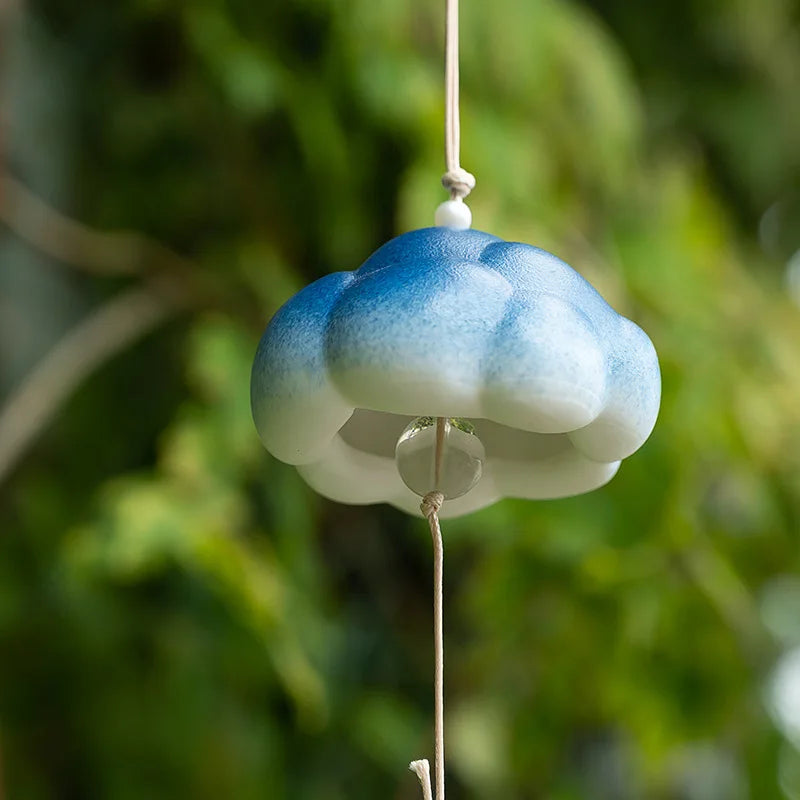 Handmade Ceramic Cloud Wind Chime Hanging Decoration - Japanese Style Wind Bell for Door, Creative and Girly Birthday Gift Oasis Select