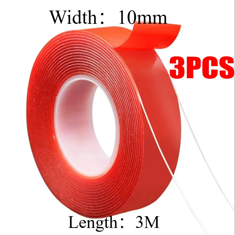 2pc Ultra Thin Transparent Red Film Double Sided Tape With HighTemperature Resistance No Marks Waterproof Adhesion Strong Adhes Oasis Select 10X3M-3pcs