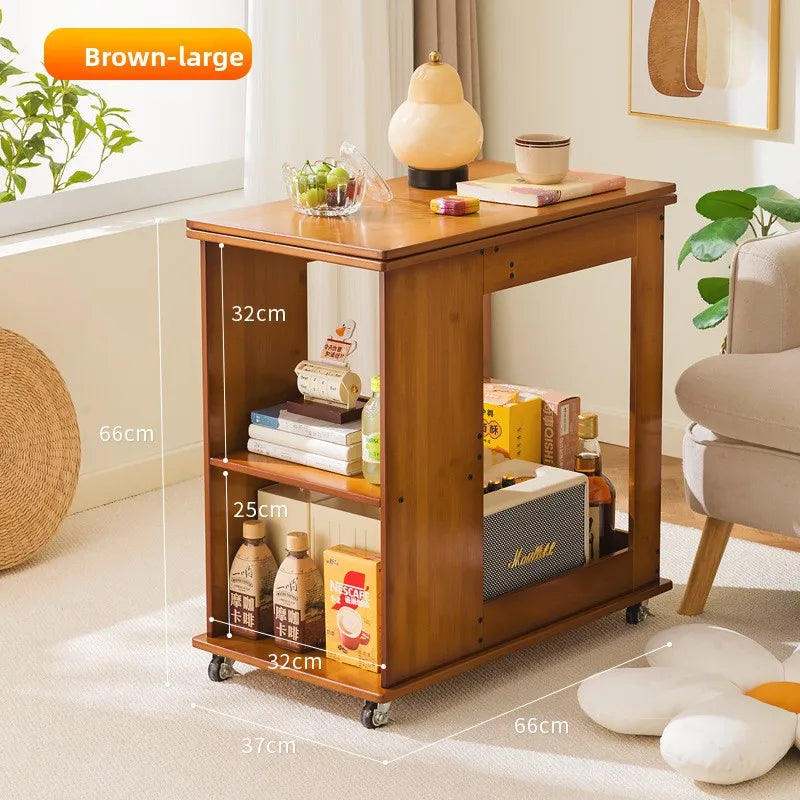 Movable coffee table small apartment folding living room household antique solid wood edge sofa side cabinet Oasis Select Brown large