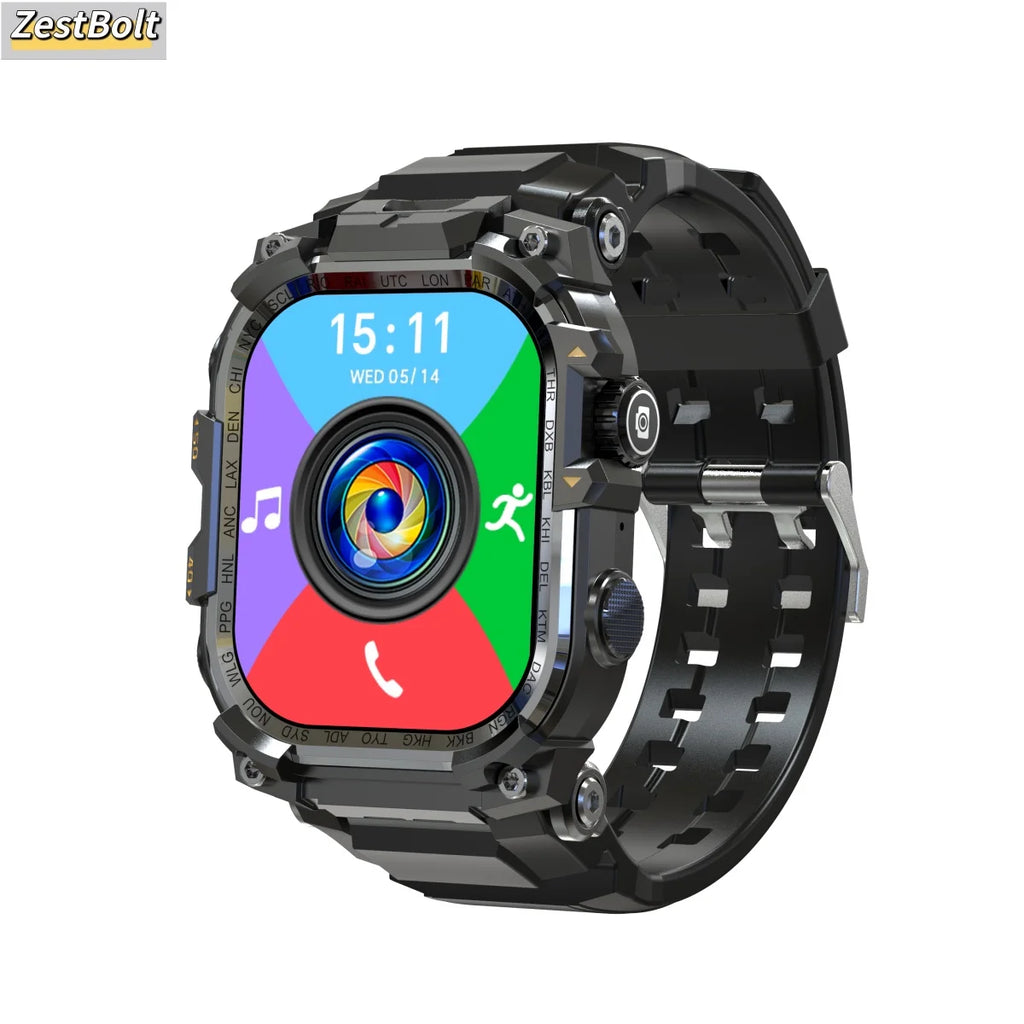 5G Smartwatch 2.06inch Larger Amoled Screen Android 10.0 Smart Watch With 180° Rotary Camera Flashlight NFC WIFI SIM Card Slot Oasis Select Black 4GB 32GB