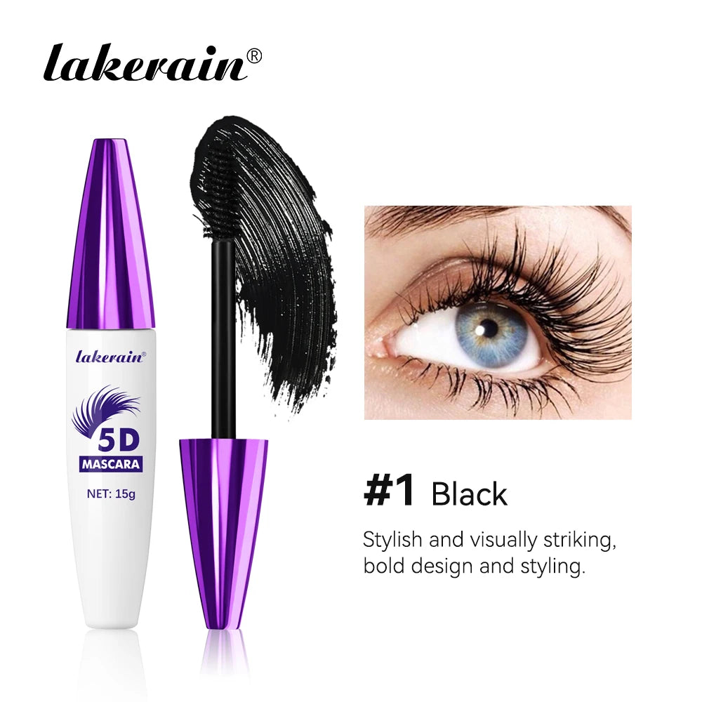Lakerain 5D Mascara Eyelashes Lengthening Long-Lasting Intense Black Waterproof Nourishing Smudge-Proof Mascara Eye Makeup Oasis Select
