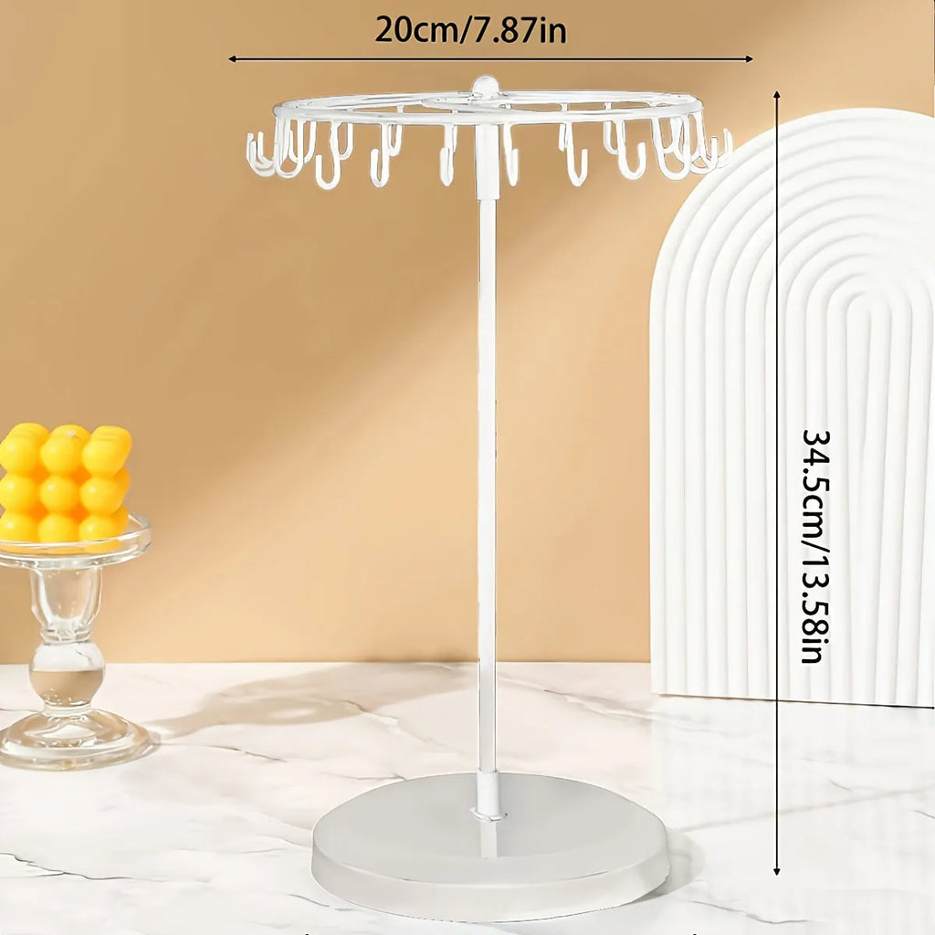 1pc Iron Jewelry Rack, Rotating Necklace Display Rack with 23 Hooks, Jewelry Storage Rack, Suitable for Earrings, Bracelets, Etc Oasis Select WHITE