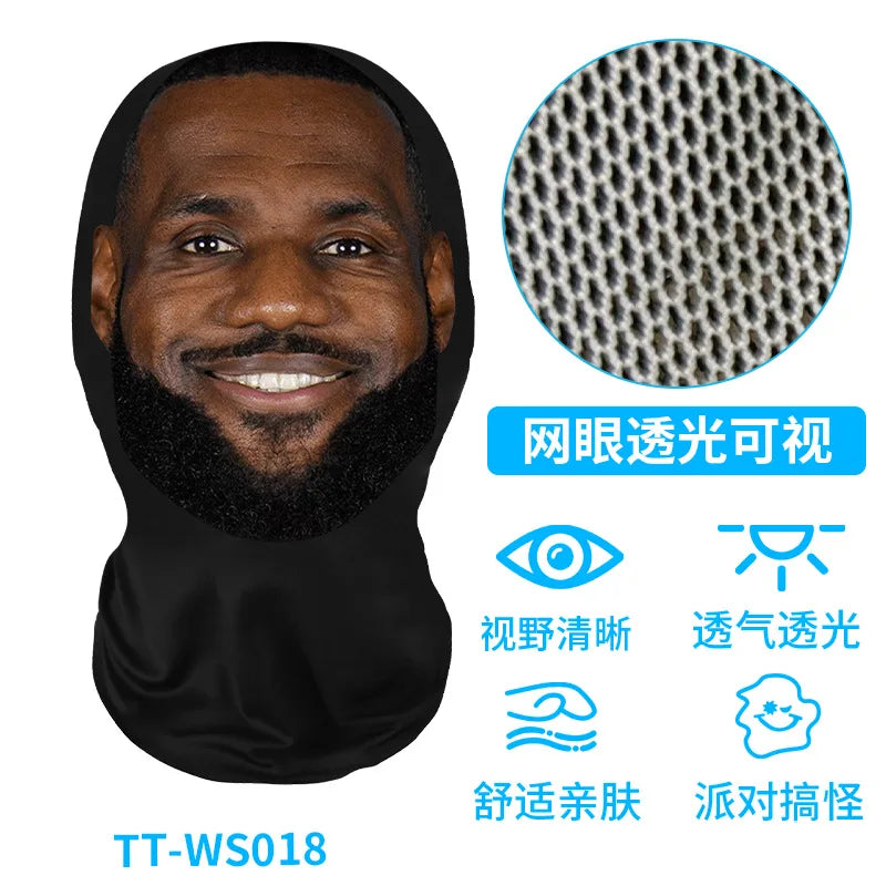 New 3D Printed Funny Mask Elastic Mesh Disguise Full Face Mask for Men Women Cosplay Headwear Hip Hop Fashion Hood Hat Headgear Oasis Select F