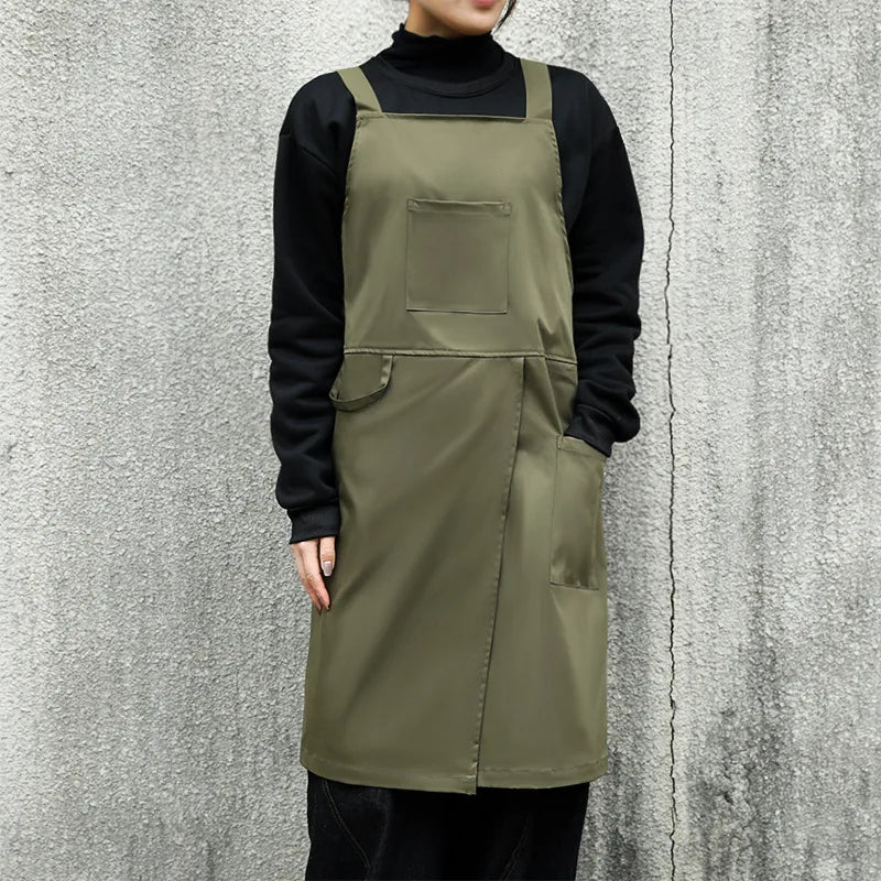 Oil-proof Waiter Work Apron with Pocket for Cafe Salon Nails Shop Anti-dirty Cross-back Women's Kitchen Apron for Cooking Baking Oasis Select Green