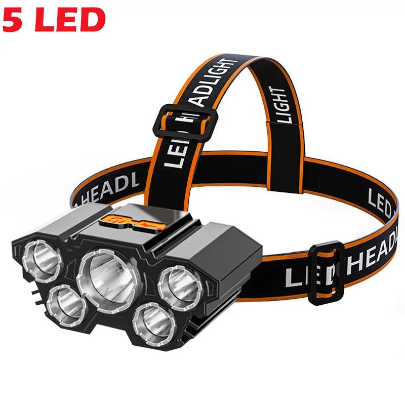 5/11 LED Headlamp Strong Light Head Lamp USB Rechargeable Headlight Built-in 18650 Battery Fishing Flashlight Outdoor Lantern Oasis Select 5 LED