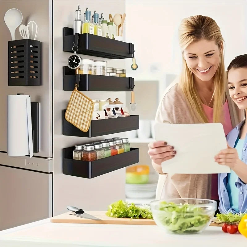Magnetic Fridge Spice Rack Organizer Kitchen Storage Shelf Metal Wall Mounted For Jars Container Basket Washing Produce Bowl Oasis Select