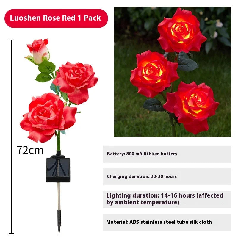 LED Solar Simulation Roselle Rose Flower Lamp, Outdoor Waterproof Garden Lawn Lamp, Ground Insert Lamp, Decorative Lamp Oasis Select red