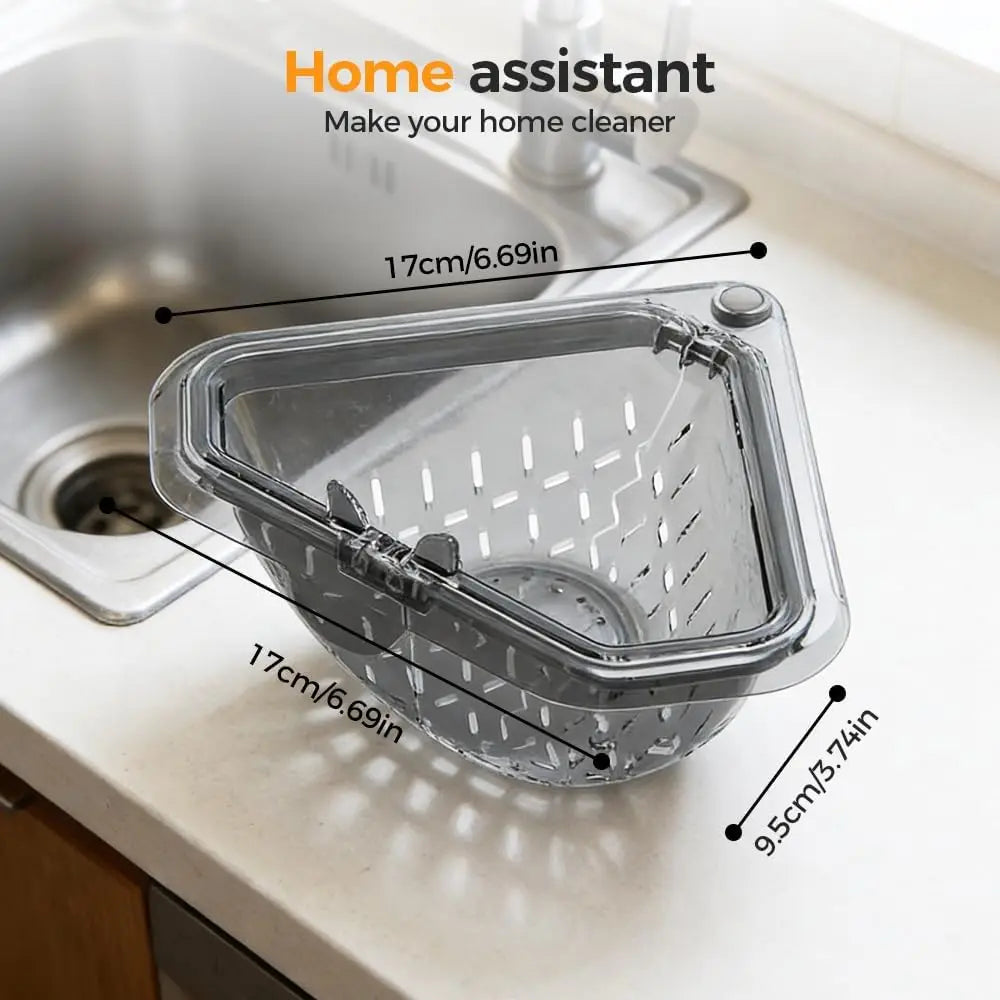 Magnetic Triangle Sink Strainer Basket Food Catcher & Drain Basket for Fruits Vegetable Scraps, Corner Kitchen Sink Organizer Oasis Select