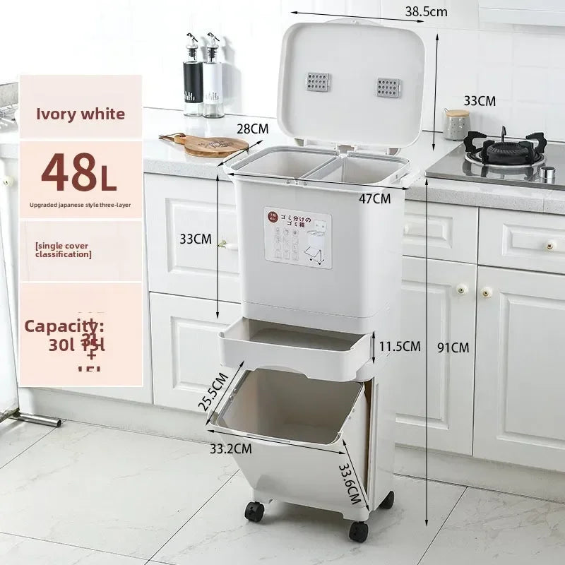 Kitchen trash can Large deodorant garbage with lid Double layer dry and wet separation garbage sorting Double layer inner bucket Oasis Select 48L-A