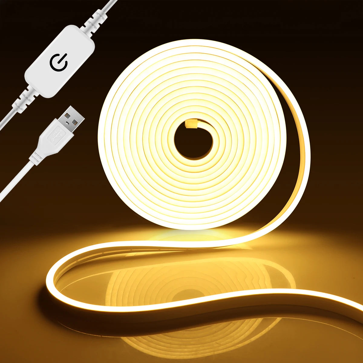 1m/2m/3m USB COB LED Strip 5V Neon Light Touch Sensor Swtich Dimmable Waterproof Flexible Tape for Kitchen Bedroom Cabinet Oasis Select