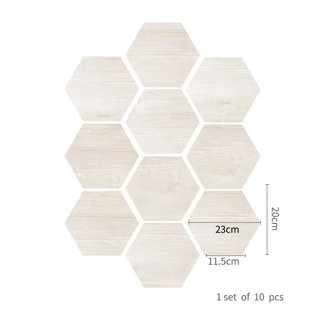 Walnut wood grain hexagonal wall sticker living room balcony waterproof and anti-skid self-adhesive floor sticker Oasis Select DB113 10pcs
