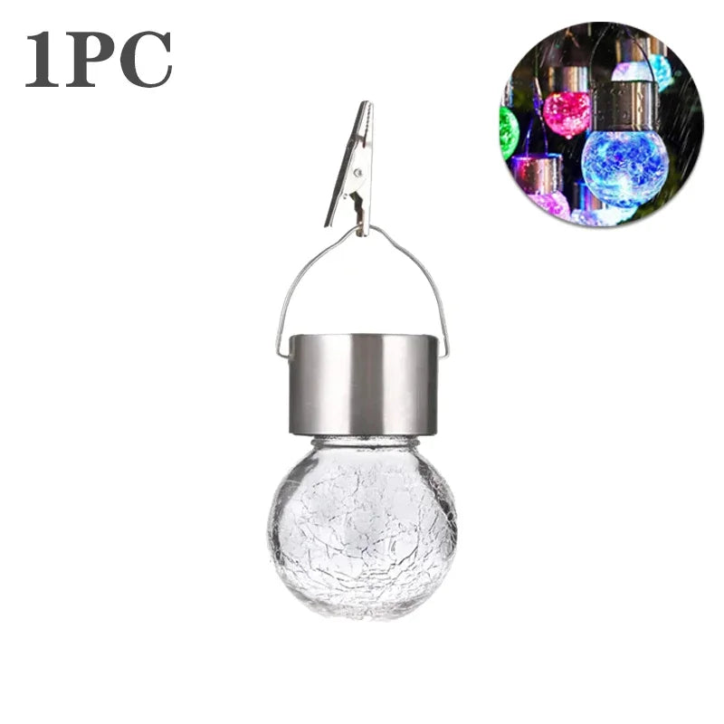 1/3/5PCS Solar Powered Outdoor Hanging Lights Colorful LED Cracked Glass Ball Design Waterproof Pathway Lantern for Garden Decor Oasis Select Multicolor-1PC
