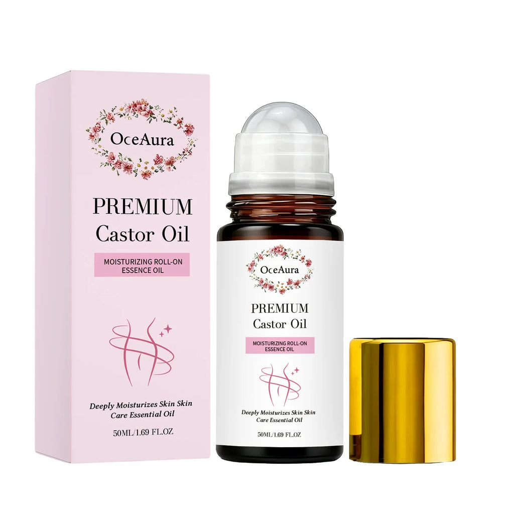 Organic Pure Castor Oil Roller Ball Essential Oil Natural Hydrating Moisturizing Nourishing Skin Body Hair Care Roll On Oil Oasis Select 50ml Boxed