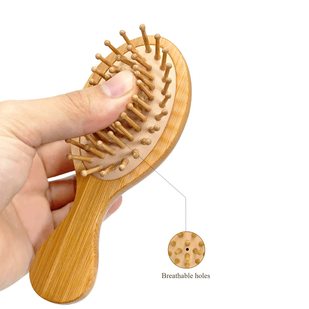 Natural Bamboo Hair Brush with Air Cushion - Scalp Massage, Anti-static Detangling Comb for Daily Hair Care & Styling Oasis Select