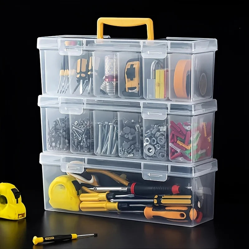 7Pcs Heavy Duty Parts Organizer, Clear Tool Storage Box with 6 Removable Bins, Portable Hardware Case for Screws Nails Nuts Oasis Select