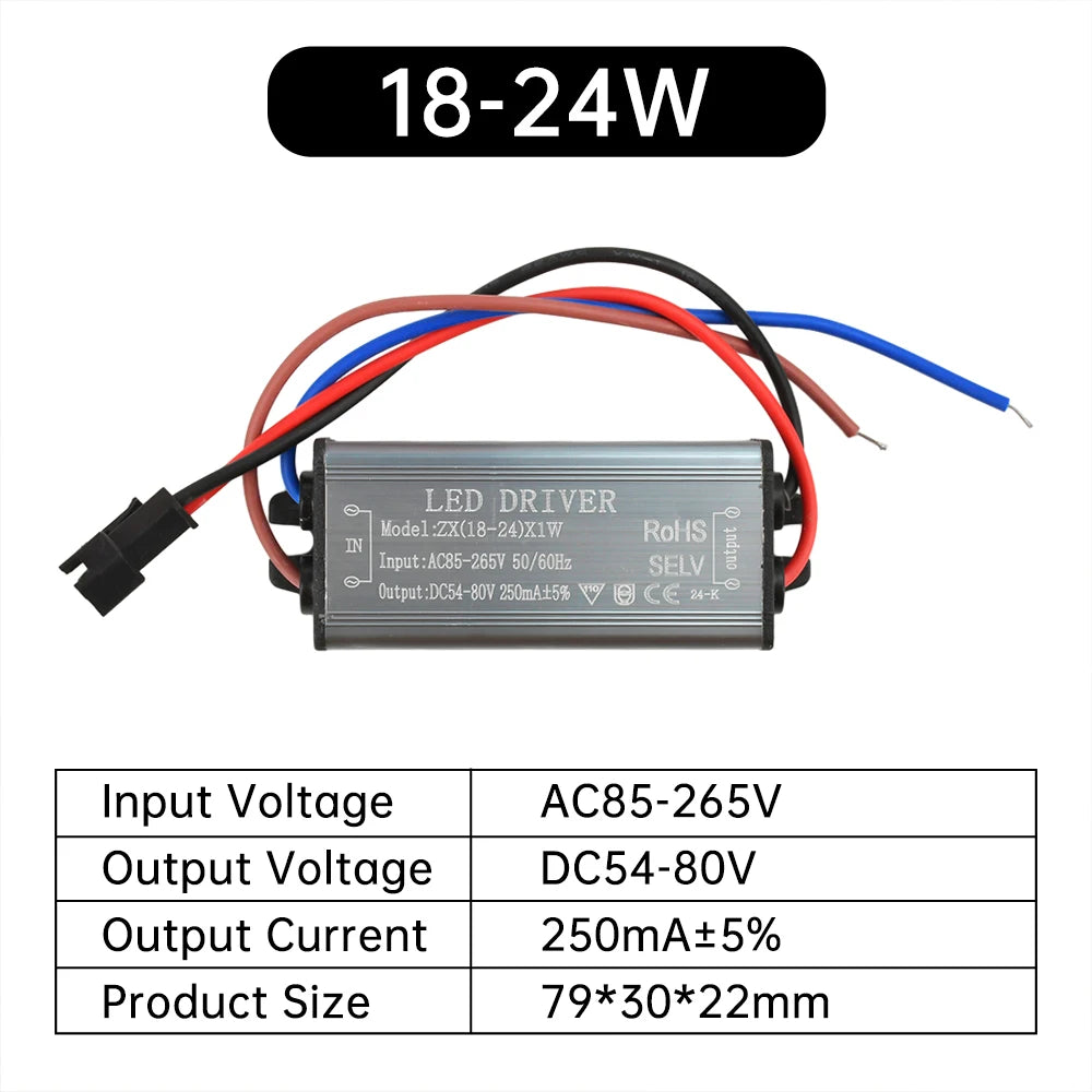 LED Driver Ballast AC85-265V 1-24W 250MA Adapter Transformer Lighting Transformers For Outdoor Waterproof Wall Lamp Floodlight Oasis Select 18-24W