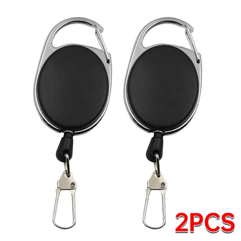 Retractable Keychain Badge Scroll ID Badge Holder Card Holder Backpack Lanyard Hiking Buckle Key Ring Retractable Tool Oasis Select Black 2PCS