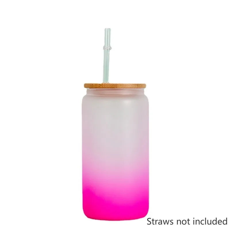 1pcs Gradient Glass Cup with Lid Juice Glass Beer Can Milk Mocha Cup Transparent Bubble Tea Cup High Borosilicate Glass Oasis Select