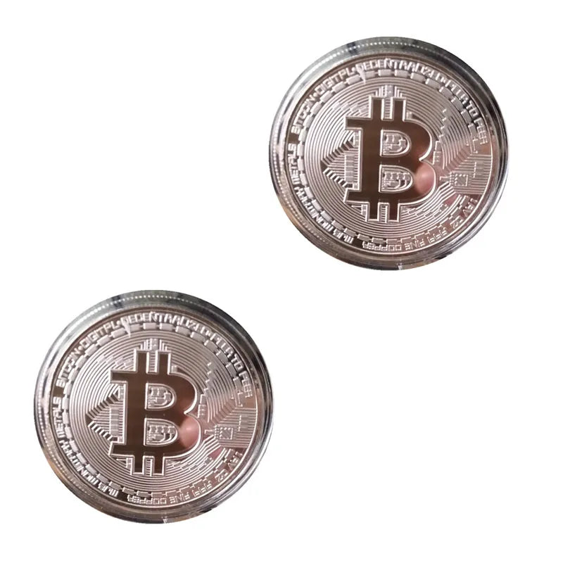 1/2/3/4pcs Gold Plated Coin Art Collection Gold Plated Physical Bitcoins Bitcoin Gift Physical Metal Antique Imitation Coins Oasis Select 2pcs Silver