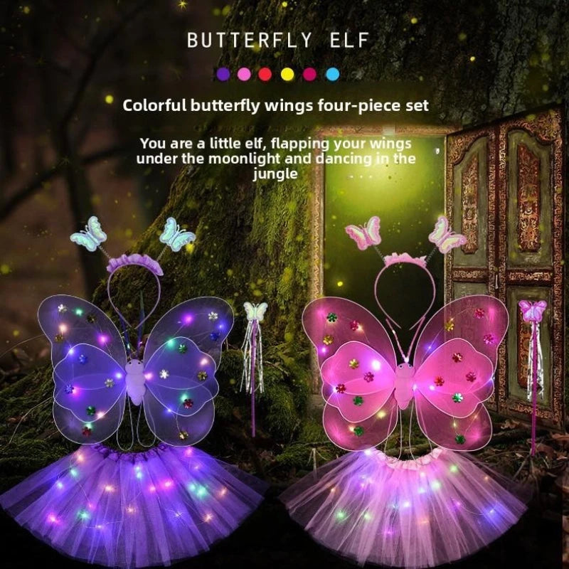 Luminous Wings Flashing Butterfly Skirt Lights Suit LED Children Costume Girls Angel Fairy Prop Photography Performance Wear Oasis Select