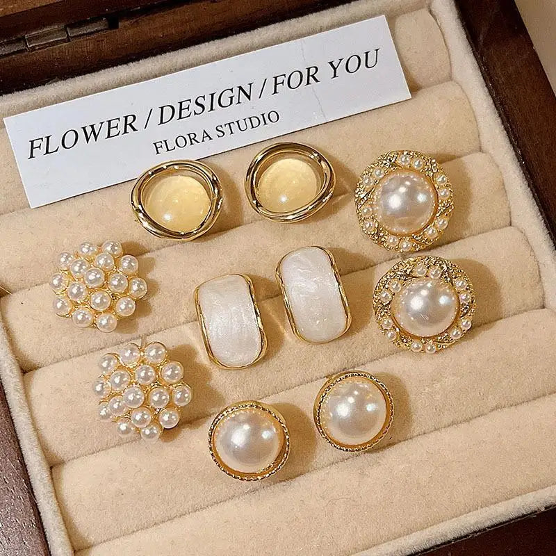2Pcs Vintage Gold Geometric Faux Pearl Earrings, Designer Wedding Bridal Jewelry Gift for Women Oasis Select