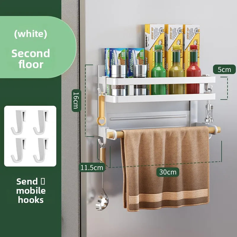Non-marking installation, no punching, kitchen side storage, plastic wrap hanger, refrigerator rack, towel rack Oasis Select Double Layer White