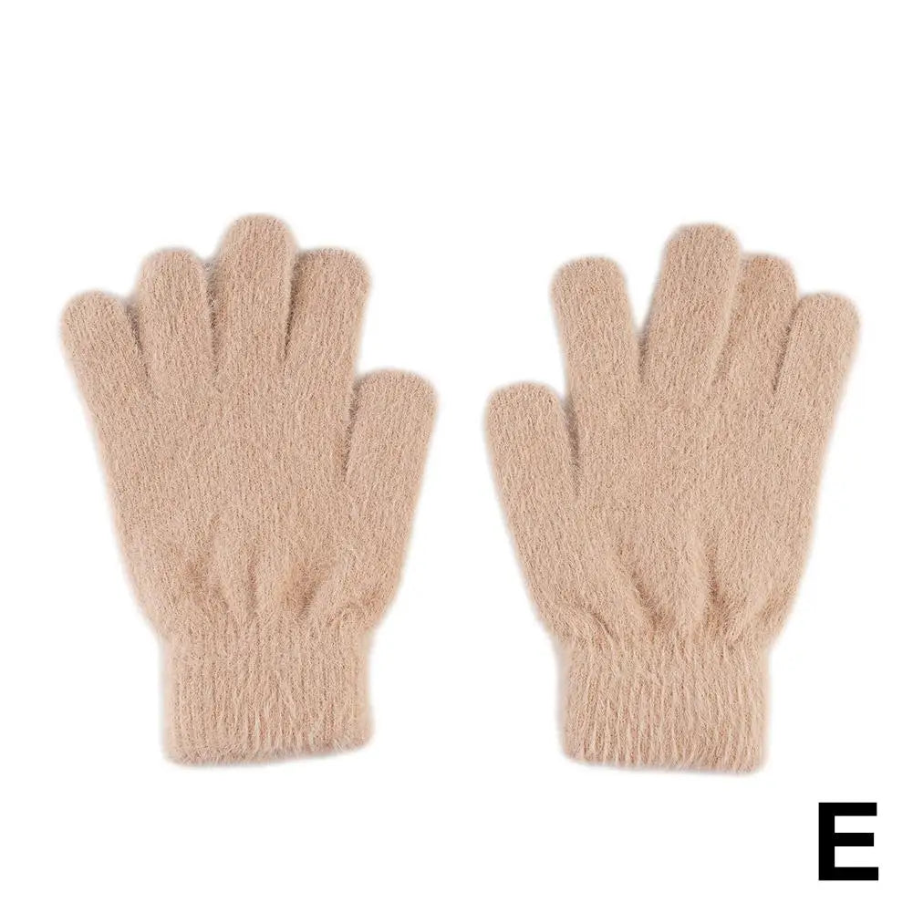 Fashion Winter Mink Velvet Five Finger Gloves Plush Warm Cold-proof Gloves Women Outdoors Cycling Solid Color Mittens Oasis Select E