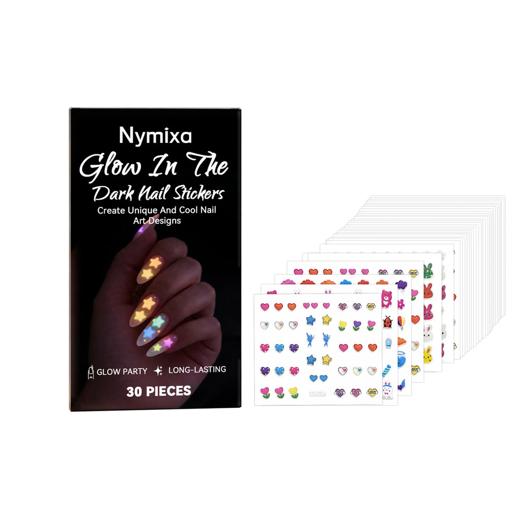 Nymixa Glow in the Dark Fluorescent Nail Polish – 5 Neon Colors Nail Polish Set Oasis Select Luminous NailSticker