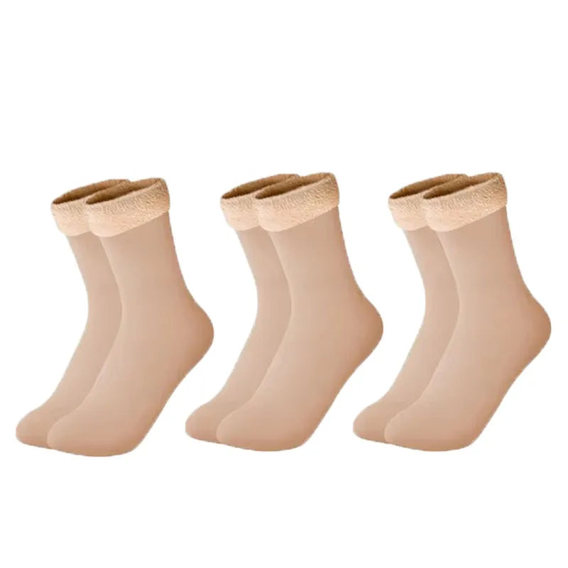 1/2/3pairs Snow Socks Middle Tube Solid Winter Plus Velvet Thick Keep Warm And Cold Socks Comfortable Mens Womens Floor Socks Oasis Select skin 3pairs