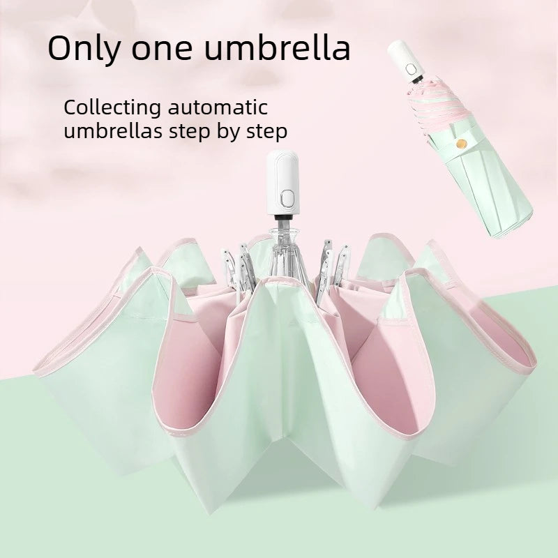 Anti-Rebound Automatic Folding Umbrella Color Glue UV Protection Sunshade Two-Purpose for Rain & Sun Ladies Parasol Oasis Select A. jasmine berry Aluminum 8K
