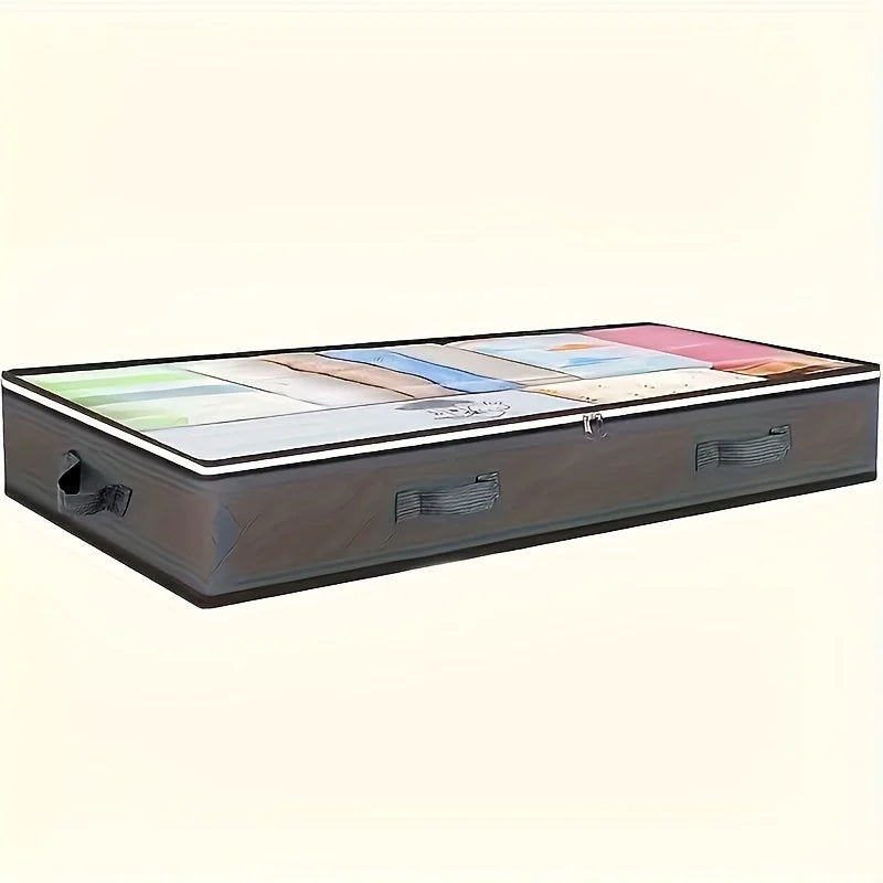 Bedside Storage Box with Lid, Under-Bedside Storage Bag with Transparent Window Reinforced Handles for Clothes, Bedding Oasis Select Grey