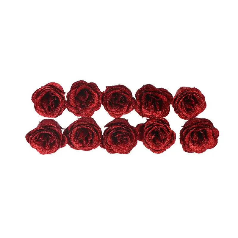 10Pcs Fairy Simulation Crystal Rose DIY Fake Flower Heads Valentine's Day Sparkling Rose Family Atmosphere Decoration Oasis Select Red 10Pcs