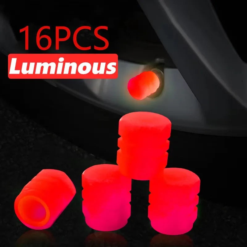 4-24PC Luminous Valve Caps Fluorescent Red Night Glowing Car Motorcycle Bicycle Wheel Styling Tyre Hub Universal Cap Decor 20Pcs Oasis Select 16PCS Red