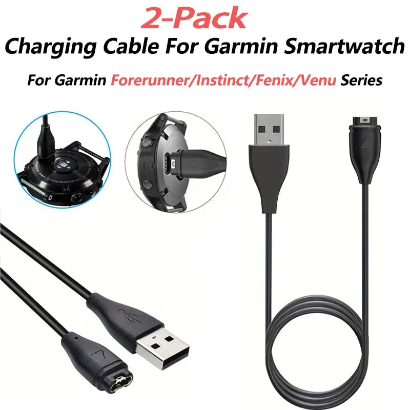 2-Pack Garmin Smartwatch USB Replacement Charger – Fast Charge Smartwatch Charger Oasis Select