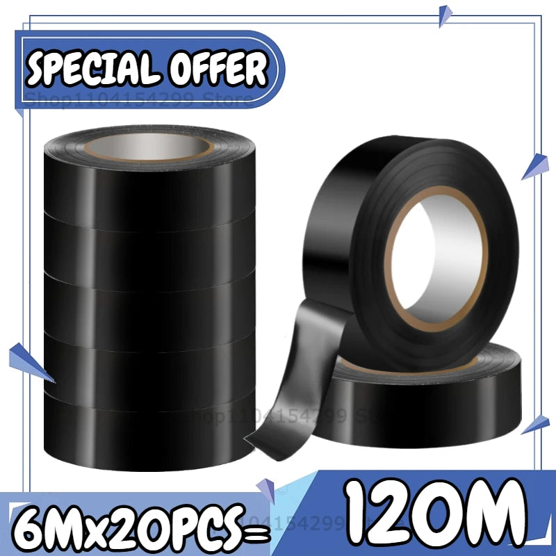 Electrical Insulating Tape Black Electrical Tapes Flame Retardant Strong Adhesive Wire Harness Tape for Electrical Wiring Tape Oasis Select 120M(20roll)