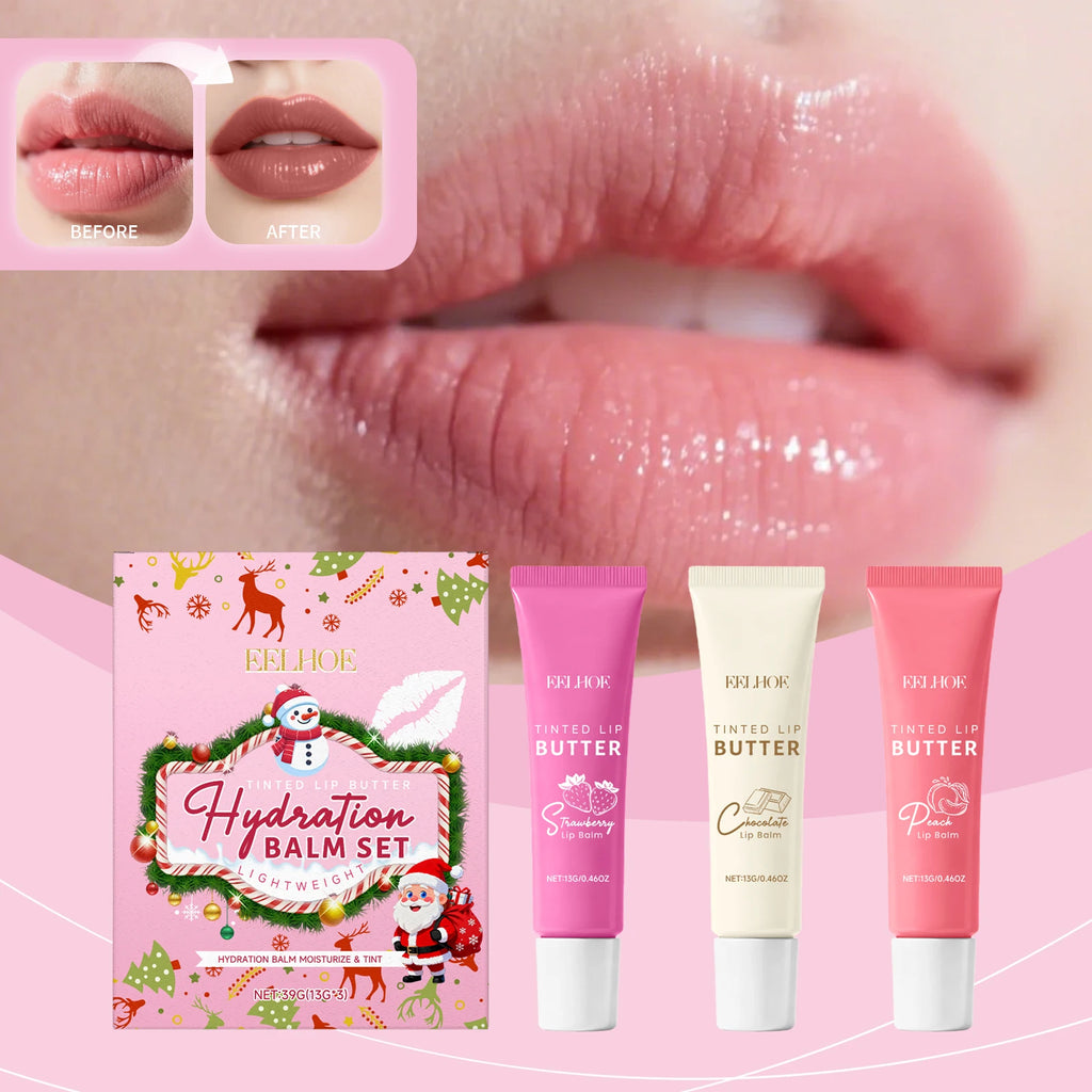 EELHOE Tinted Lip Balm Set – 3-Pack Moisturizing Gift Box Tinted Lip Balm Set Oasis Select
