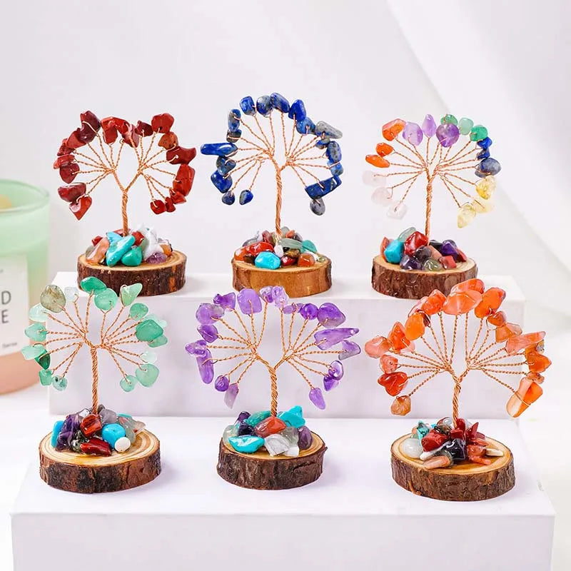 Lucky Mini Tree Natural Crystal Wire Winding Amethyst Citrine Gravel Home Office Feng Shui Decoration Crafts Money Trees Gifts Oasis Select