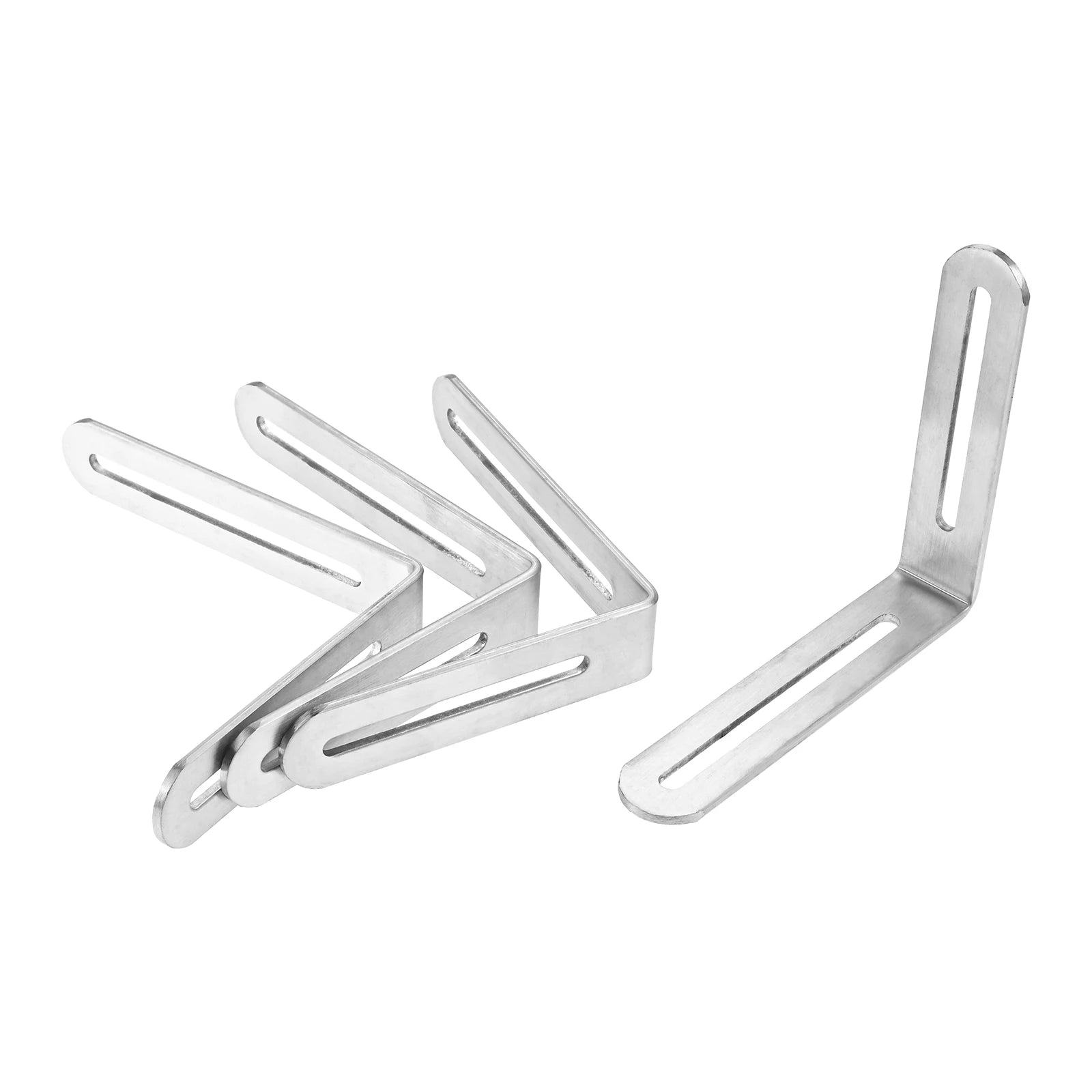 4Pcs 3mm Thick Multi-Size Heavy Duty Furniture Shelf Wall Support ,Silver Stainless Steel 90° Slotted Corner Braces with Screws Oasis Select