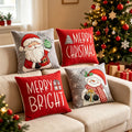4-piece 2D flat printed Christmas pillowcase, gift for Santa Claus, red scarf snowman, and luxurious red gold Christmas tree Oasis Select pillowcase