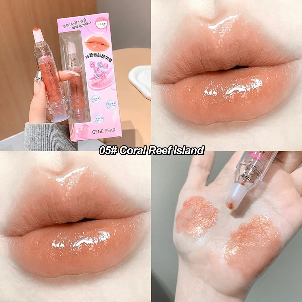Plumping Lip Gloss Syringe Shape Hydrating Glass Water Shine Lip Oil Non-sticky Moisturizing Nude Pink Lip Tint Oasis Select 04