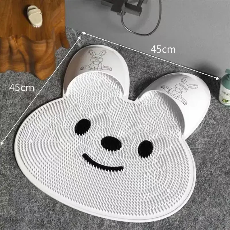 Bathroom Shower Anti Slip Mat Rabbit, Circular Massage Foot Mat, Back Suction Cup,Foot Scrubber, Back Scrubber, Anti Fall Device Oasis Select white 45cmX45cm