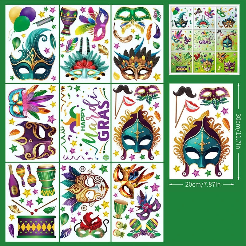 Reusable Mardi Gras Window Stickers Masquerade Mask Feather Pattern Glass Door Decor Festival Party Supplies Carnival Decoration Oasis Select 1set 1 20x30cm