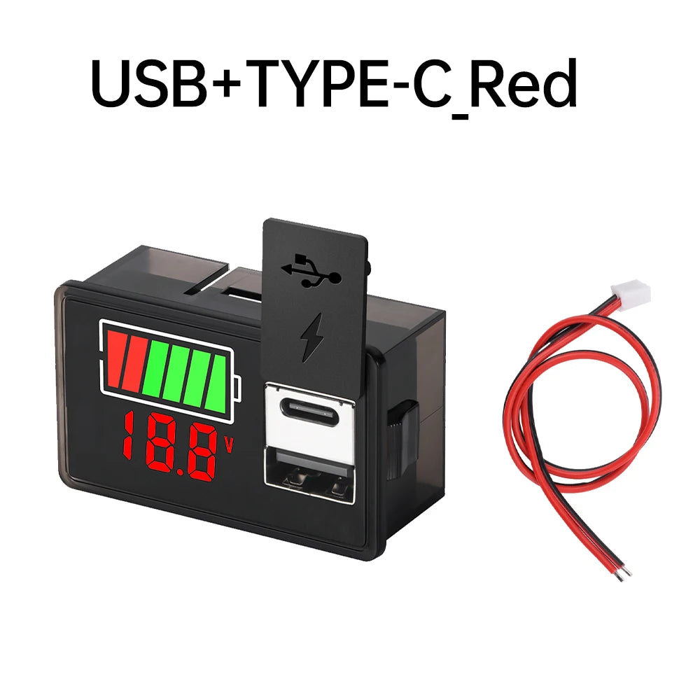 DC 8~30V Type-c USB Car Battery Voltmeter Charge Level Indicator Lithium Battery Capacity Meter Test Display LED Tester Oasis Select Red light