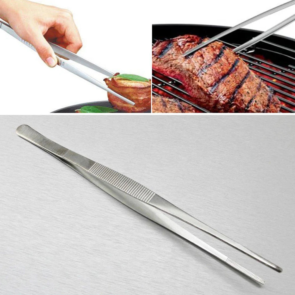 25CM/30CM Toothed Tweezer Straight Tweezer Long Barbecue Food Tong Stainless Steel Home Garden Kitchen BBQ Tool Oasis Select