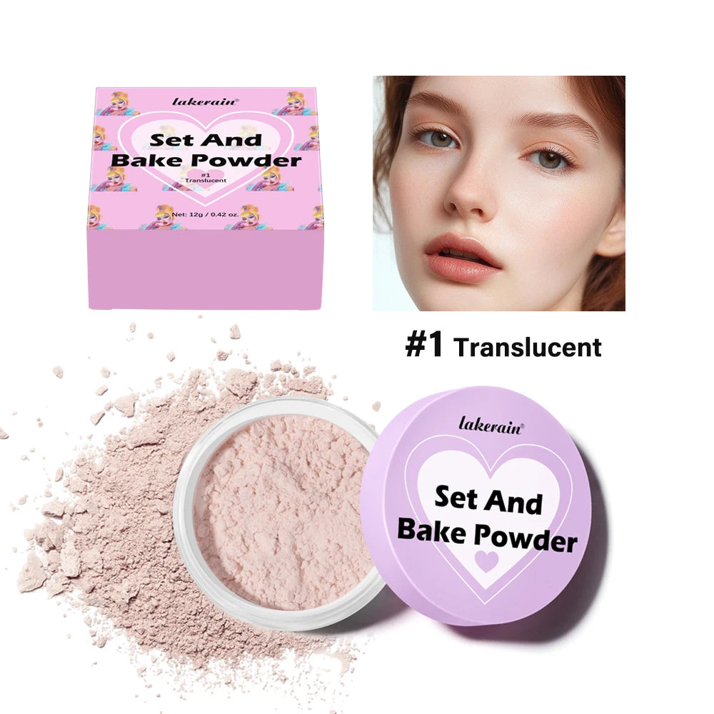 Long Lasting Bake Setting Powder and Puff Puff Pass Set 5 Colors Oil-Absorbing Matte Finish Locks Setting Face Cosmetics kimchi Oasis Select 1Translucent