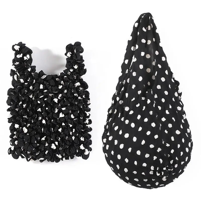 Expansion Fold Pleated Flexible Stretch Mini Shopping Bag Large Capacity Bubble Elastic Portable Handbag Storage Bag Oasis Select Black