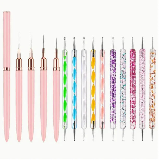 5-15pcs Nail Art Liner Brushes and Dotting Pen Set UV Gel Nail Brushes for French Nail Lines Decorations Professional Nail Tools Oasis Select 15pcs
